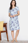 Zivame Nature Trails Knit Cotton Knee Length Nightdress - Delicate Blue — thumbnail 2